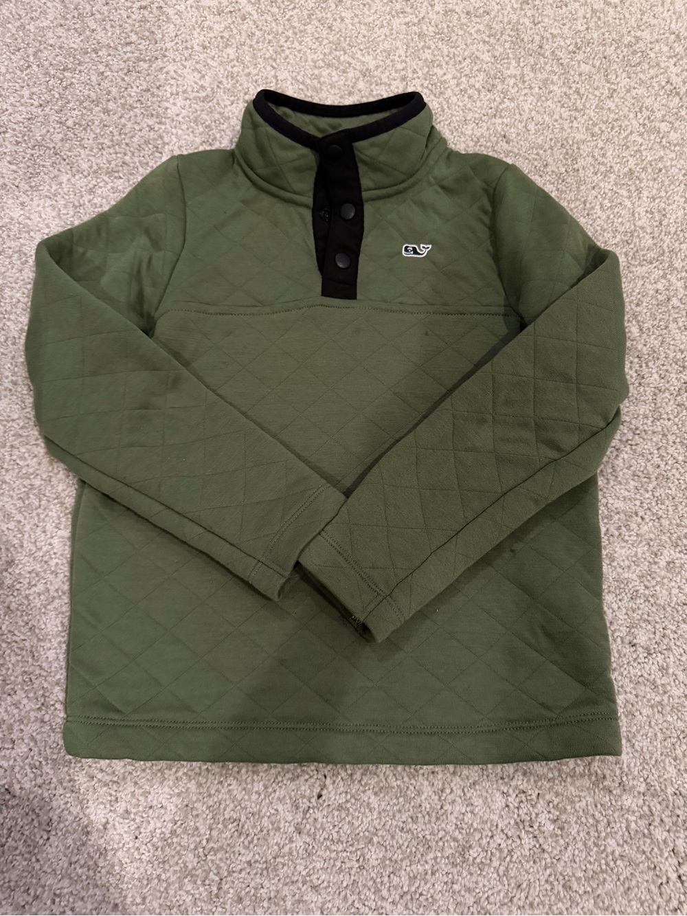 Vineyard Vines Olive Green Quilted Snap-Neck Pullover